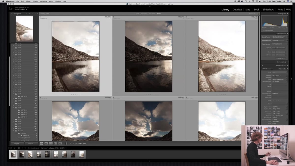 Three merged HDR DNGs selected, Photo Merge Panorama dialog open