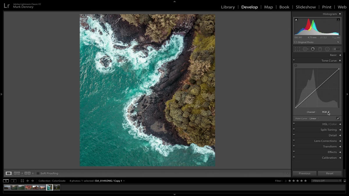 Camera Calibration panel with primary color sliders moved