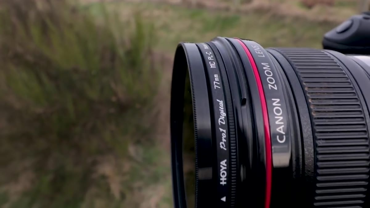 Camera front element showing 10-stop ND filter and circular polarizer mounted together