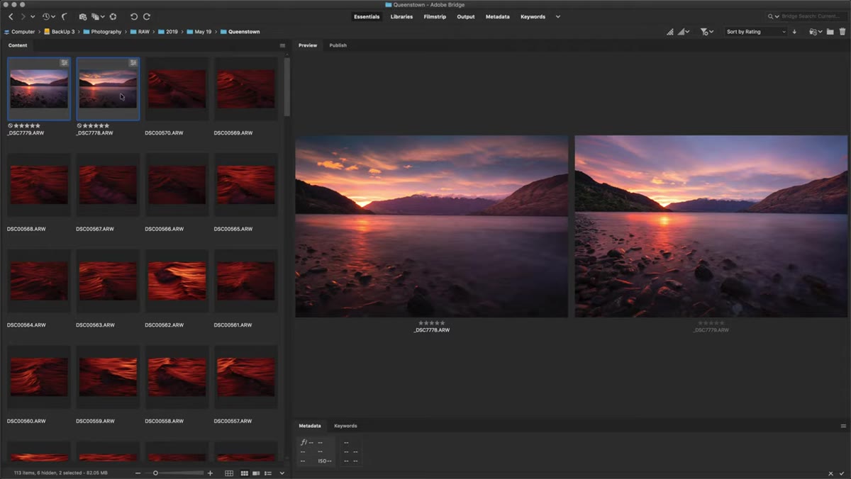 Both raw files open simultaneously in Adobe Camera Raw
