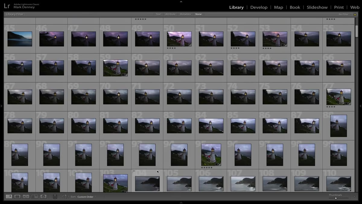 Scrolling through grouped photos organized by shooting location