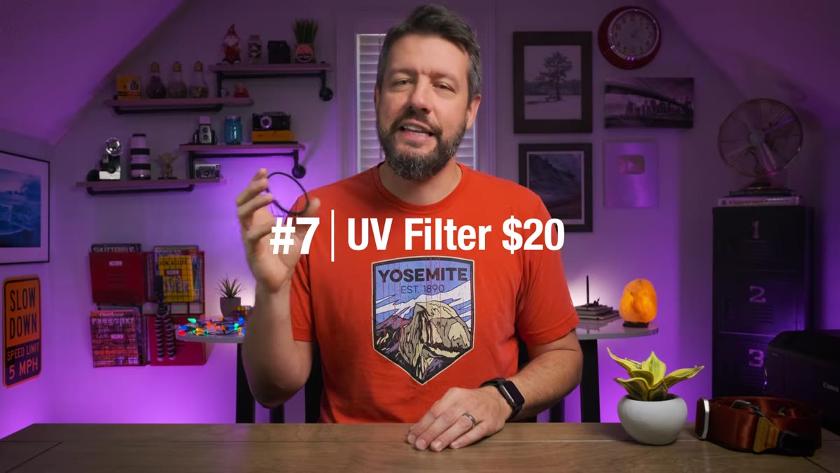 UV filter held up toward camera, price range visible