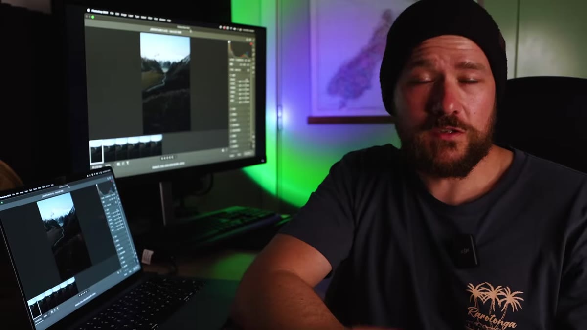 Patino at his desk, weeks after the trip, opening raw files