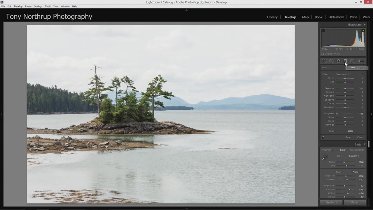 Graduated filter applied from top of frame down to mountain ridgeline