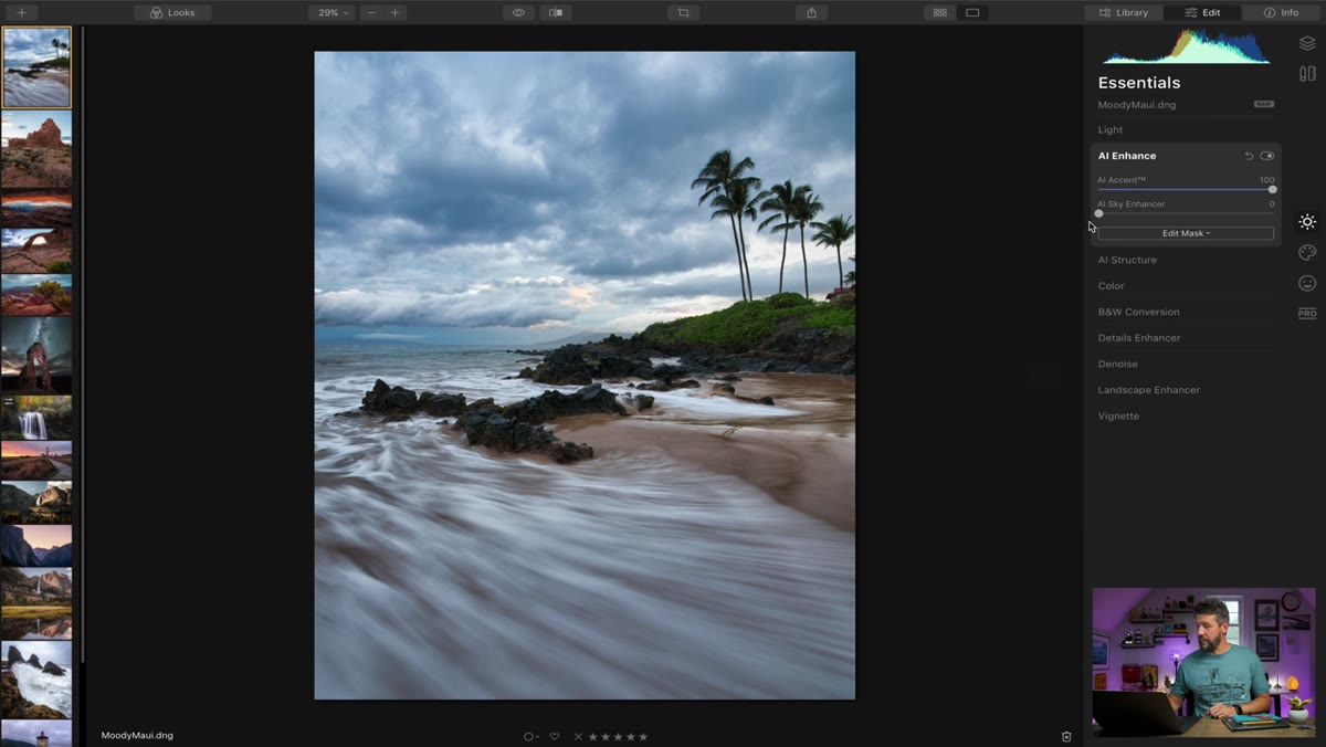 AI Accent slider pulled back to a moderate value on the same image