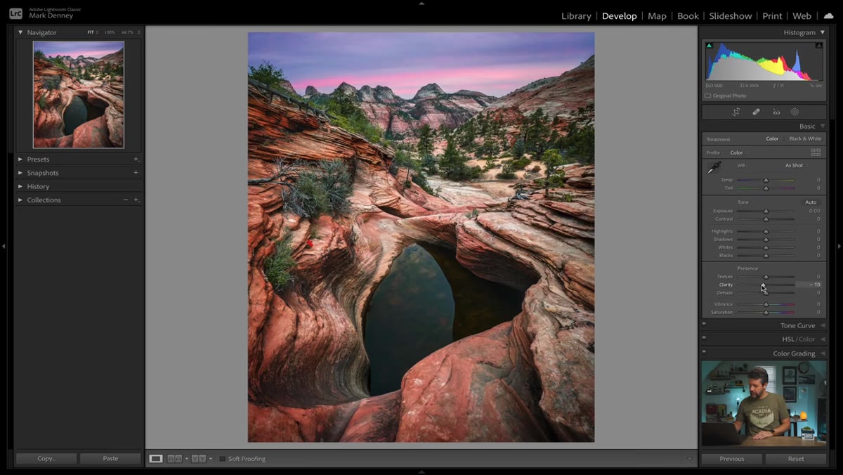 Clarity slider being pulled to approximately negative 15