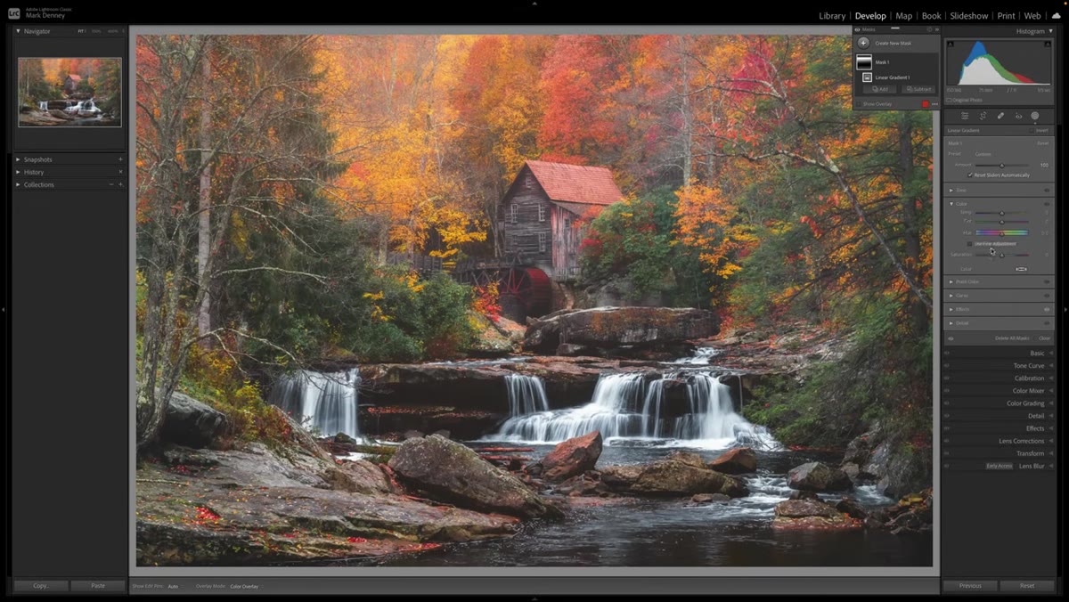 Saturation slider reduced in the Color section of the mask panel