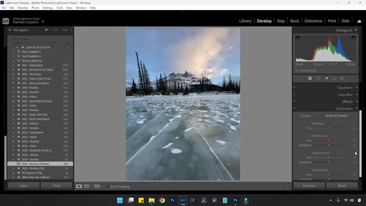 Calibration panel open with Red Primary saturation slider raised