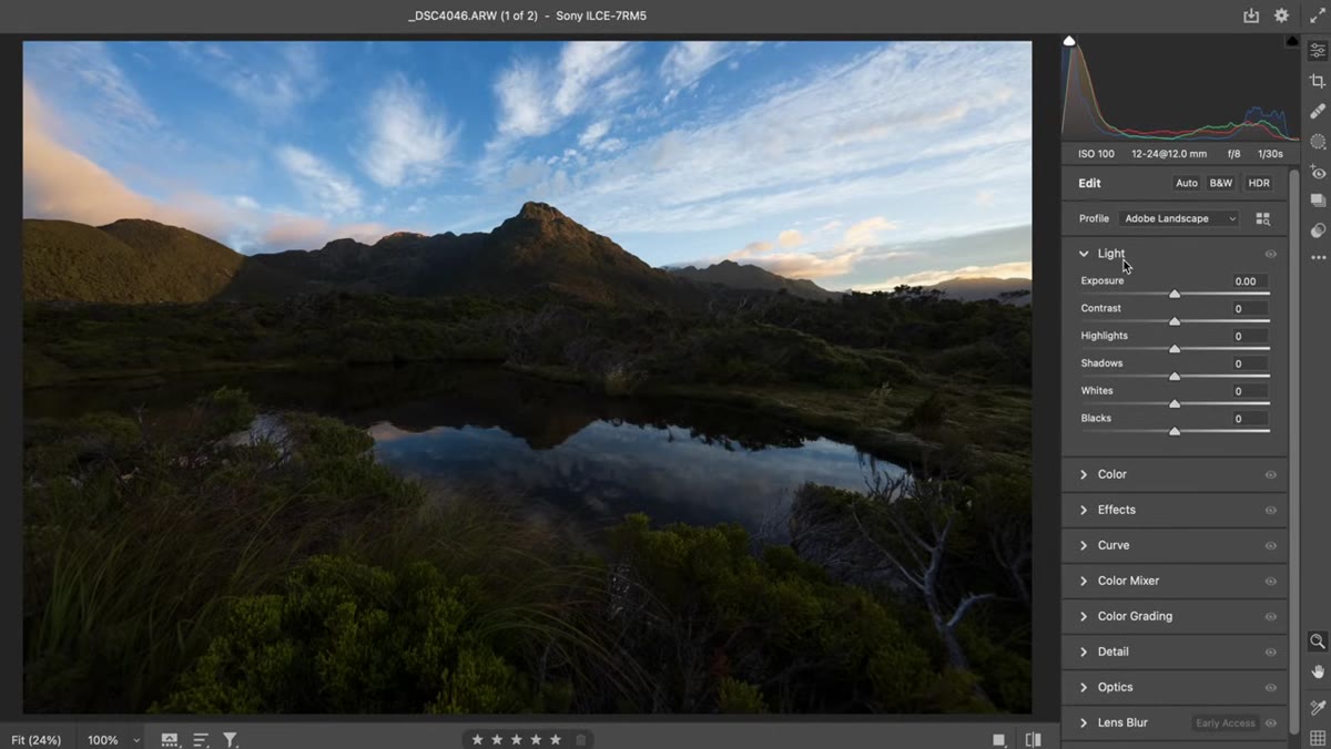 Exposure slider being raised in the Basic panel