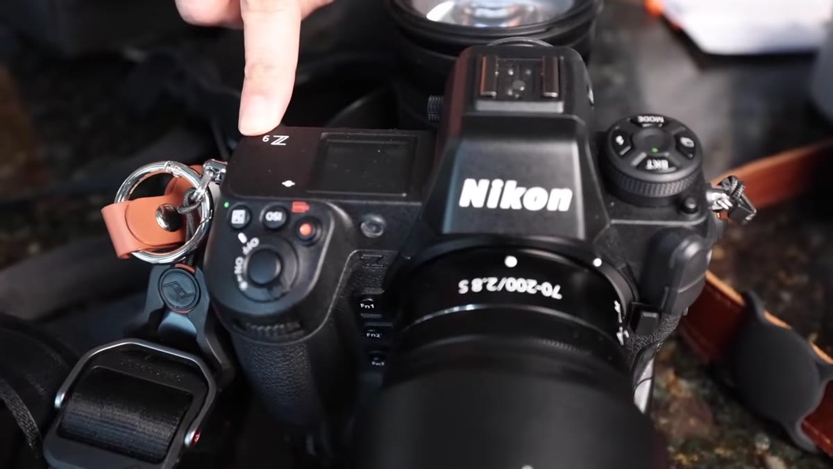 Caption: Nikon Z9 with built-in vertical grip visible