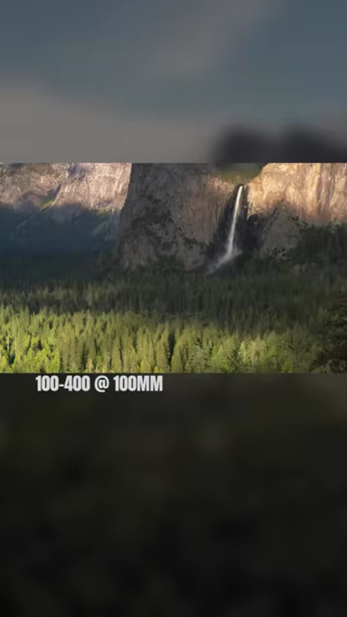 Mid-range focal length bringing waterfall noticeably closer in frame