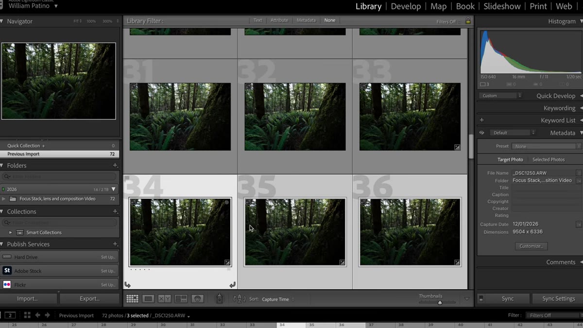 Lightroom interface with multiple raw files selected for export to Photoshop