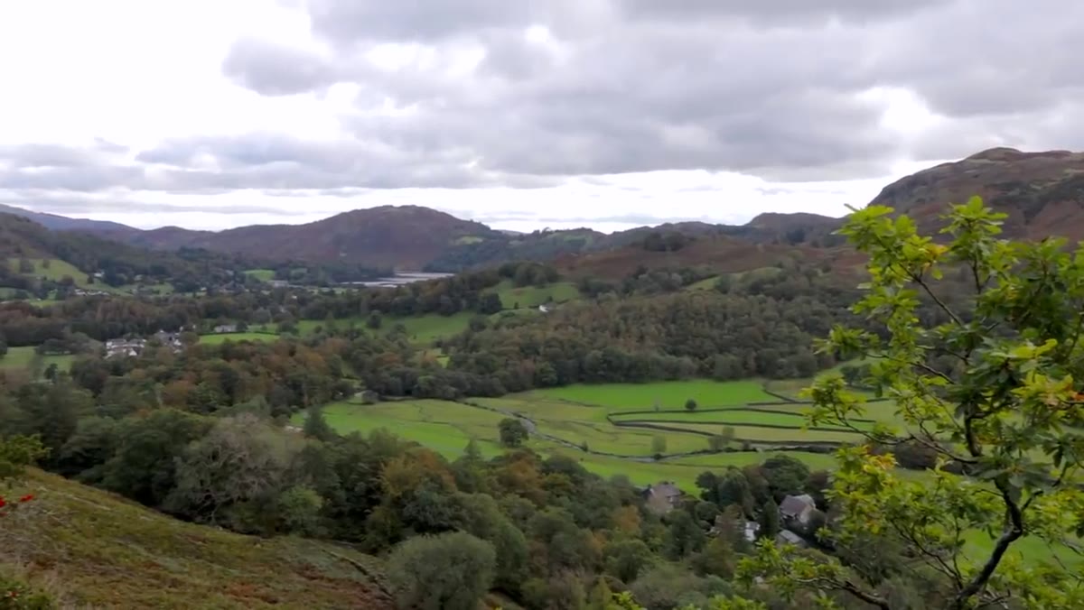 Photographer describing valley view with autumn trees below