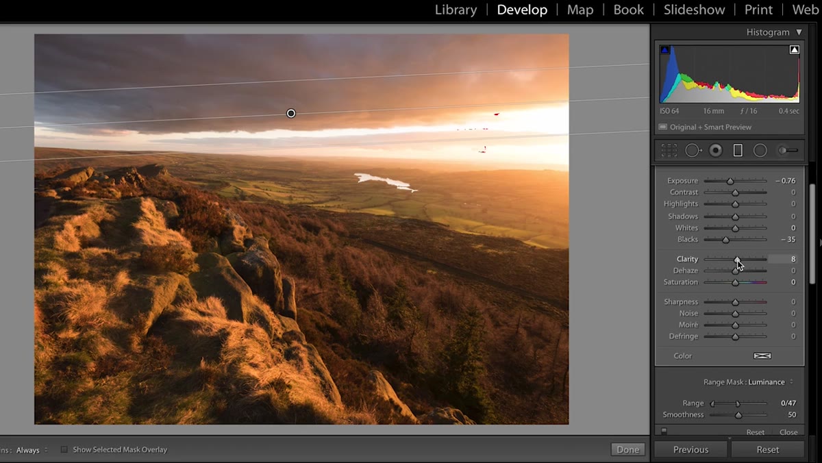 Gradient tool applied to lower portion of landscape image