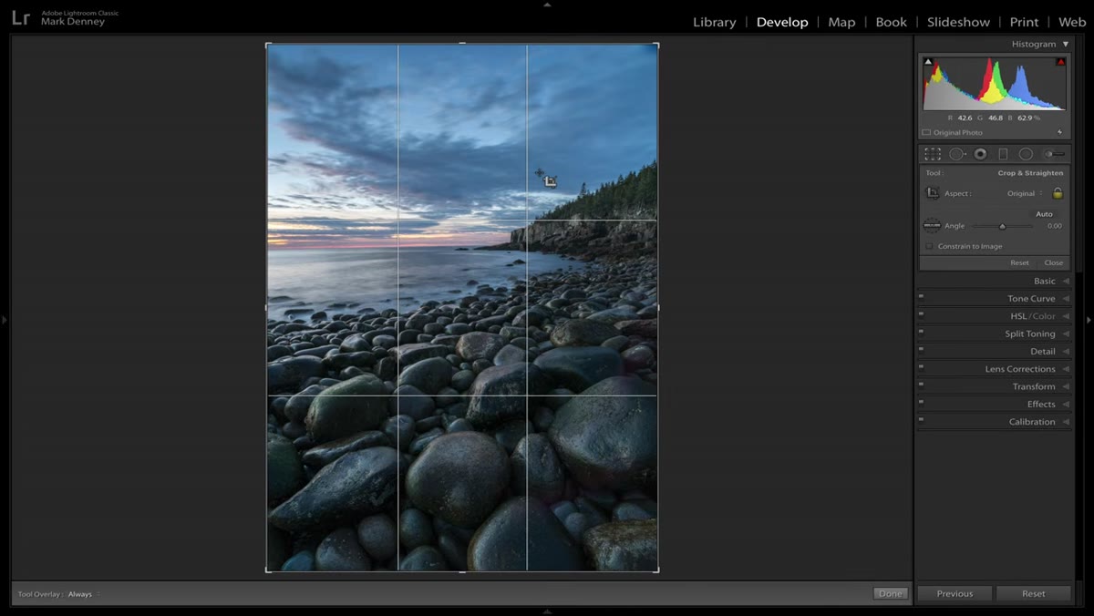 Rule of thirds grid over Boulder Beach Acadia image