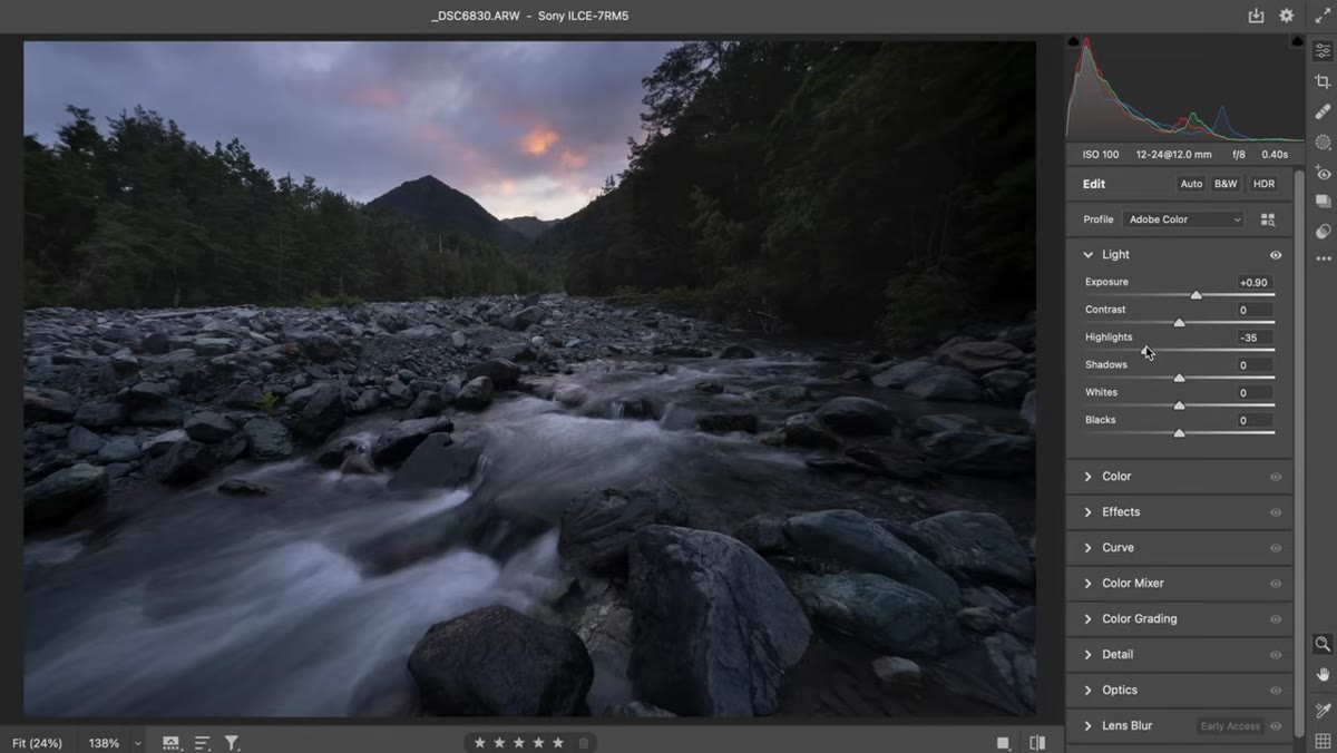 Global contrast slider pushed high, showing blown highlights and heavy saturation
