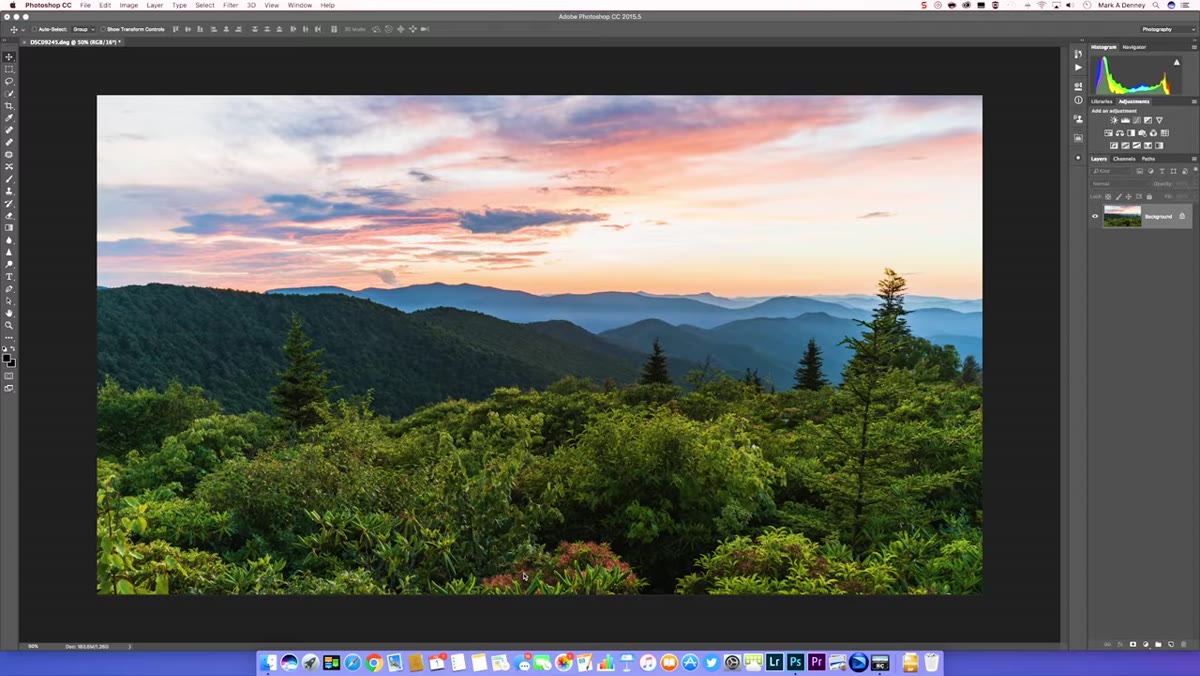 Processed Blue Ridge Mountains image displayed in Photoshop