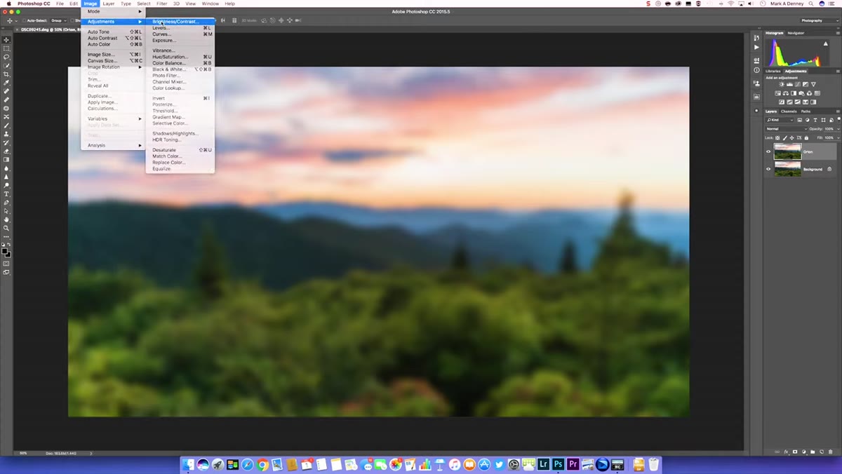 Brightness/Contrast dialog with high contrast value applied to Orton layer
