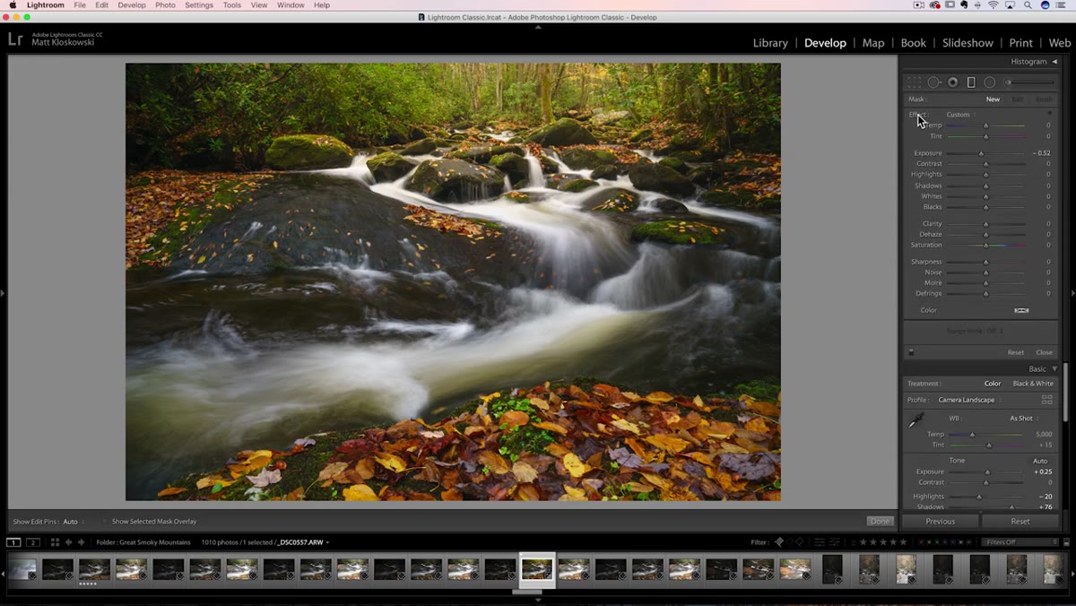 Graduated filter dragged across the full image in Lightroom