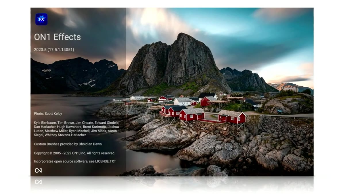 ON1 Effects plugin open with landscape presets visible