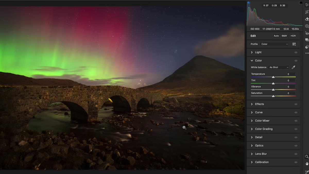 Temperature slider pulled left in Camera Raw