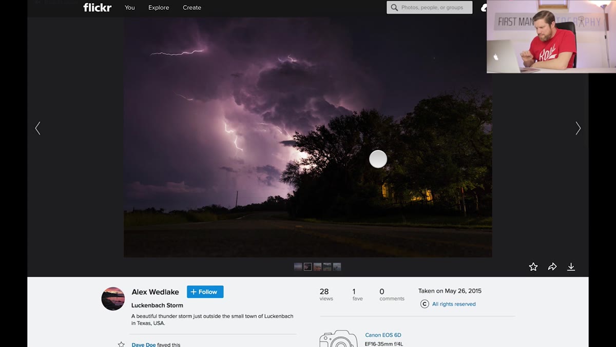 Lubach thunderstorm image displayed with lightning visible in sky