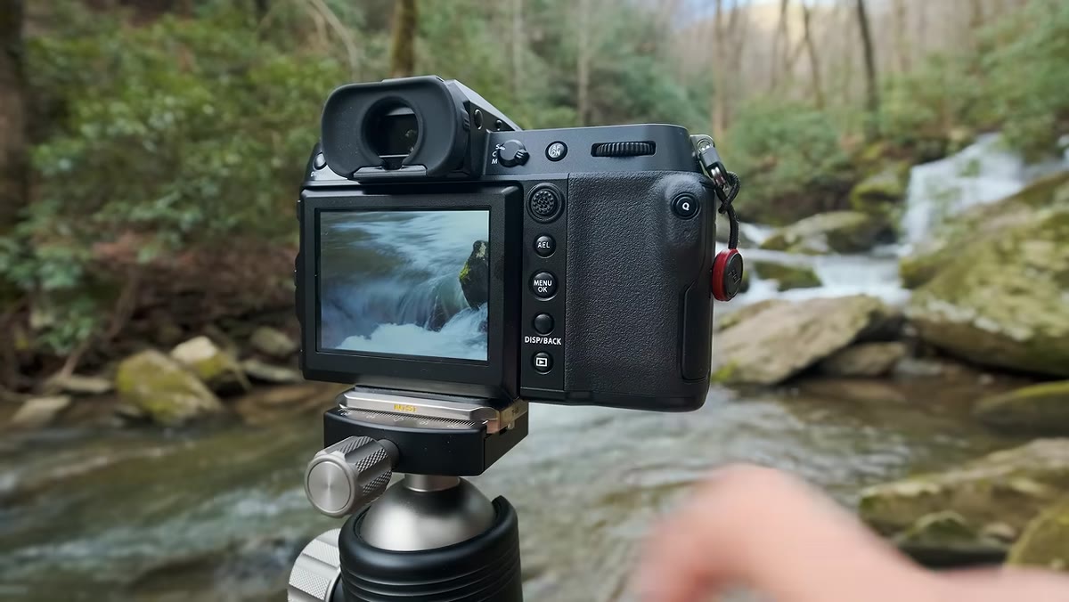 Photographer zooming in on rear screen to check detail
