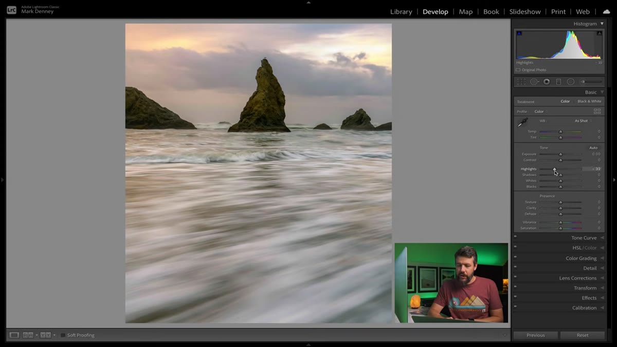 Highlights slider being pulled down in Basics panel