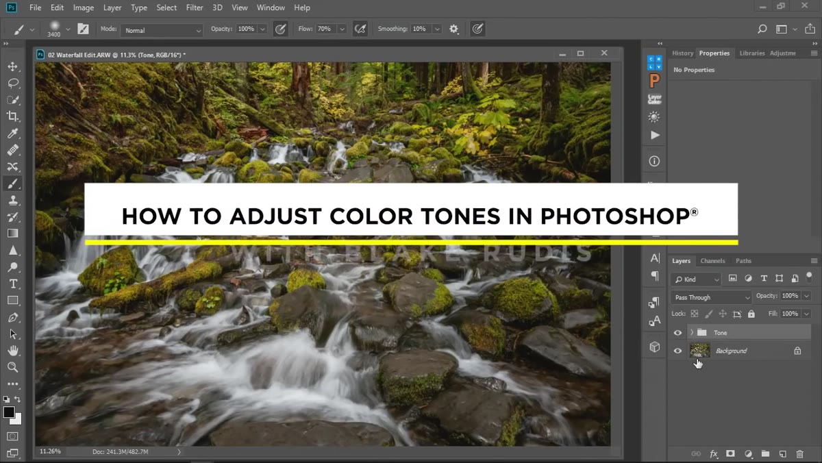Photoshop color adjustment options panel open