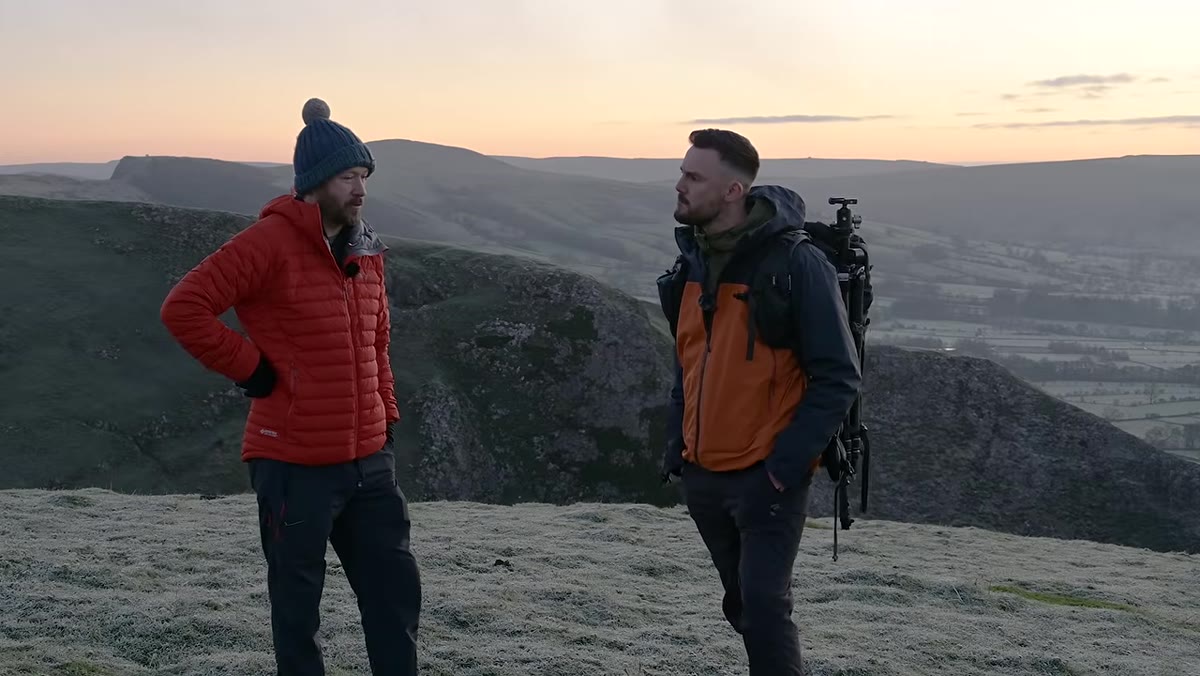 Nigel and Tom discussing chasing weather conditions outdoors