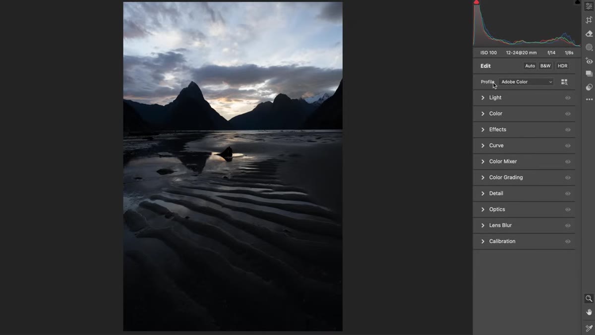 Color profile dropdown showing Landscape option selected